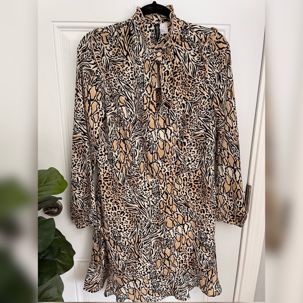 Leopard print mock neck long sleeve dress